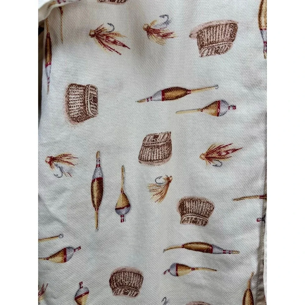 Woolrich Fishing Print Shirt Mens L‎ Cream Short Sleeve Cotton Fathers Day Dad